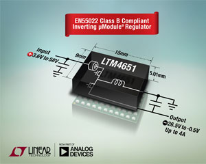 ADI, EN55022 Class B를 충족하는 58VIN 24W 인버팅 μModule 레귤레이터
